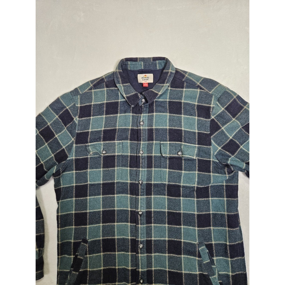 Marine Layer Flannel Signature Plaid Lined Camping Shirt Jacket Size Large Green - Picture 3 of 7